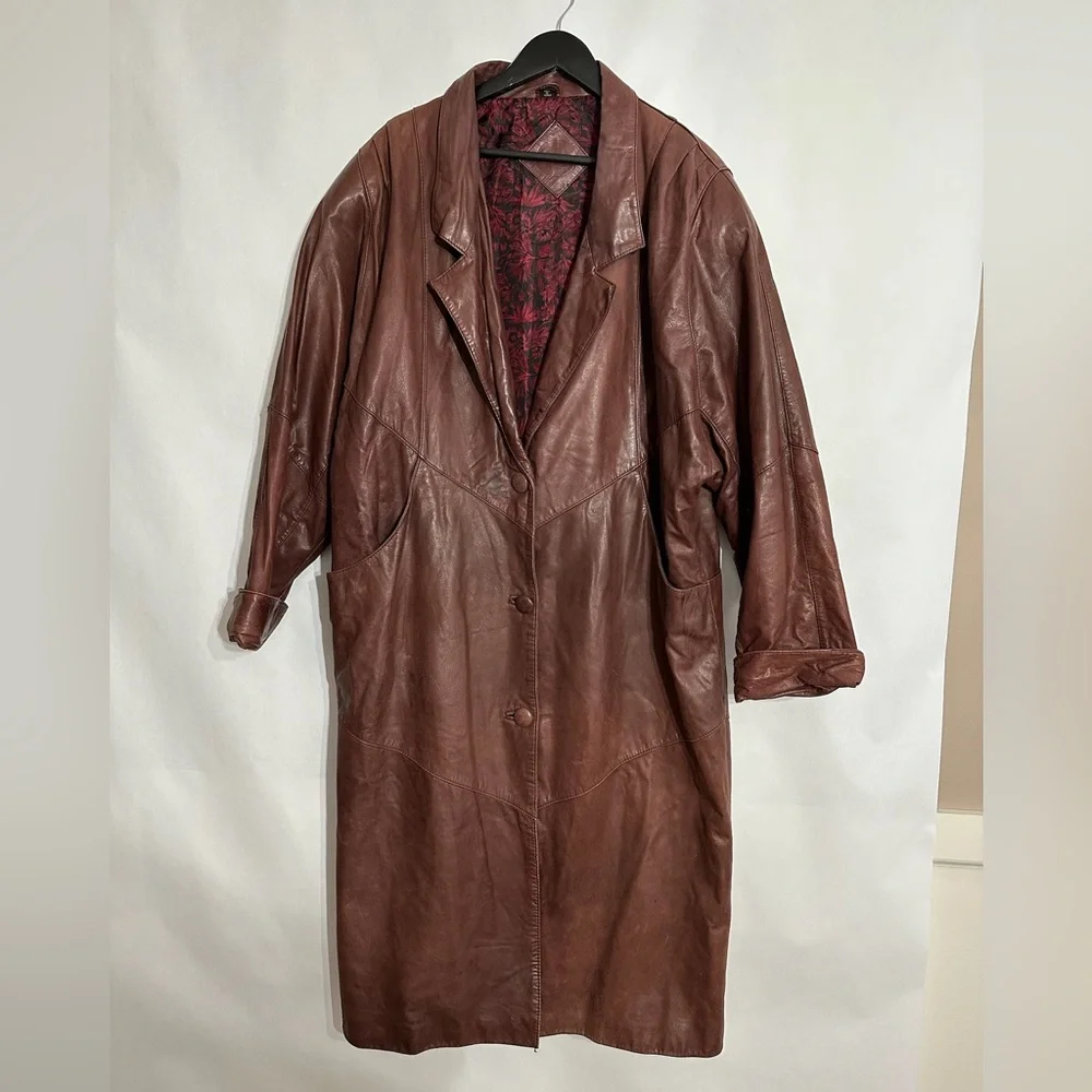JF J. Ferrar Leather Trench Coat Brownish Red Vintage 80s 90s Large SEE NOTE